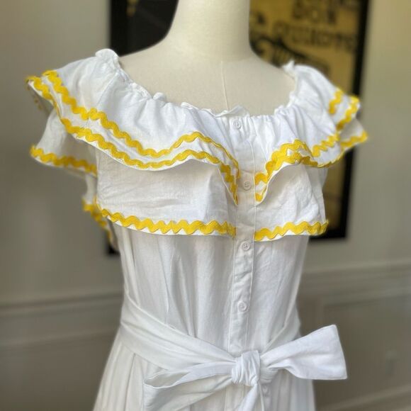 Lisa Marie Fernandez for Target Ric Rac Off The Shoulder Dress White Yellow XL - Picture 4 of 12